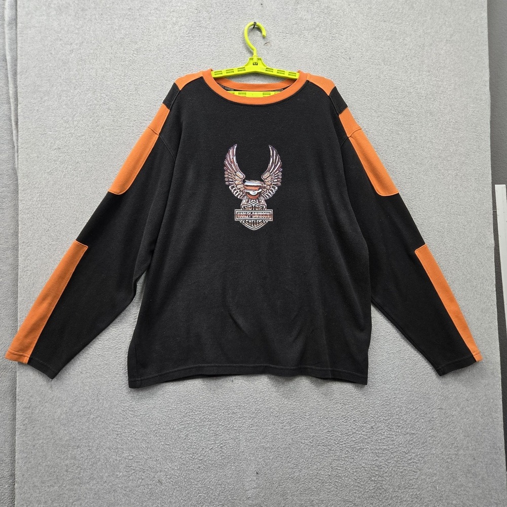 VINTAGE Harley-Davidson Men Sweatshirt XL Black Embroidered Eagle Logo USA
